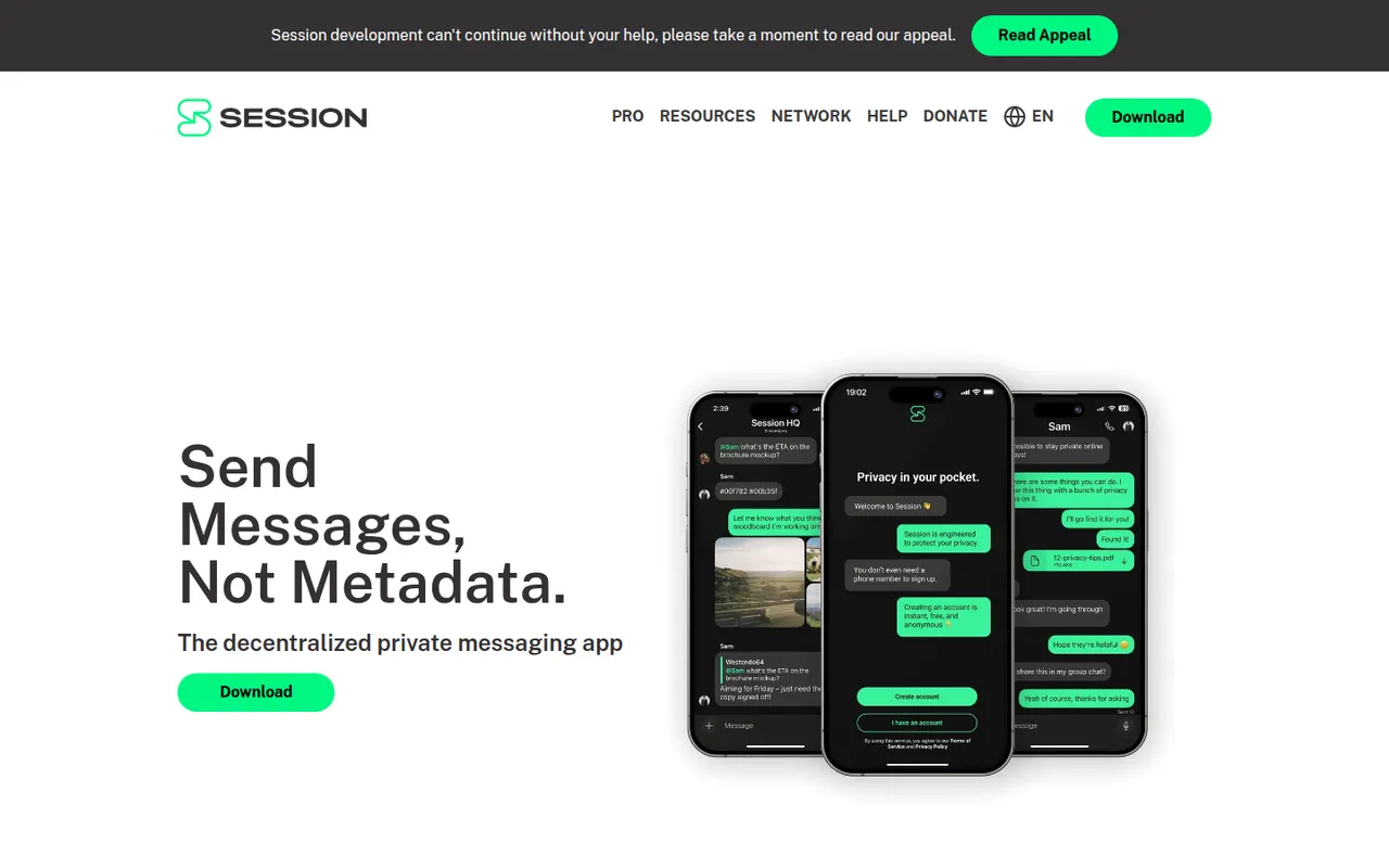 Session website screenshot