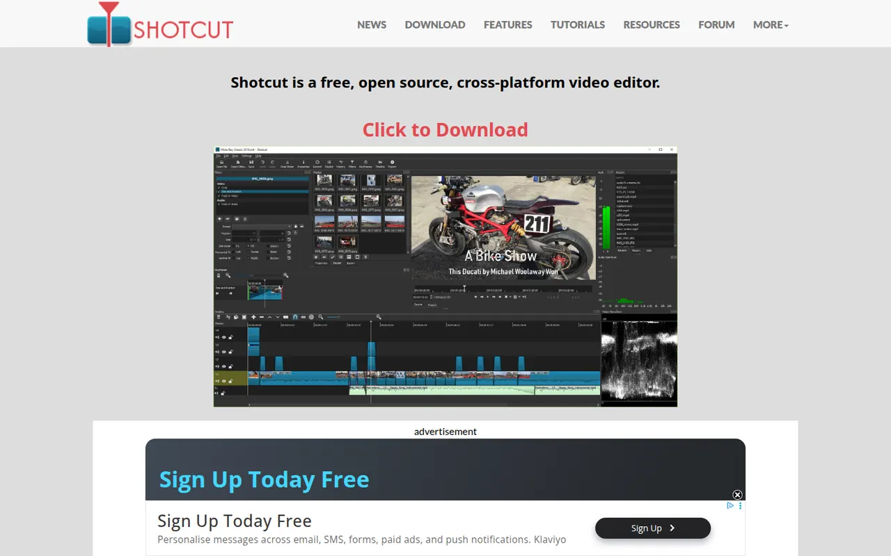 Capture d’écran du site de Shotcut