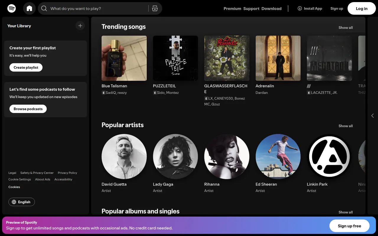 Spotify website screenshot