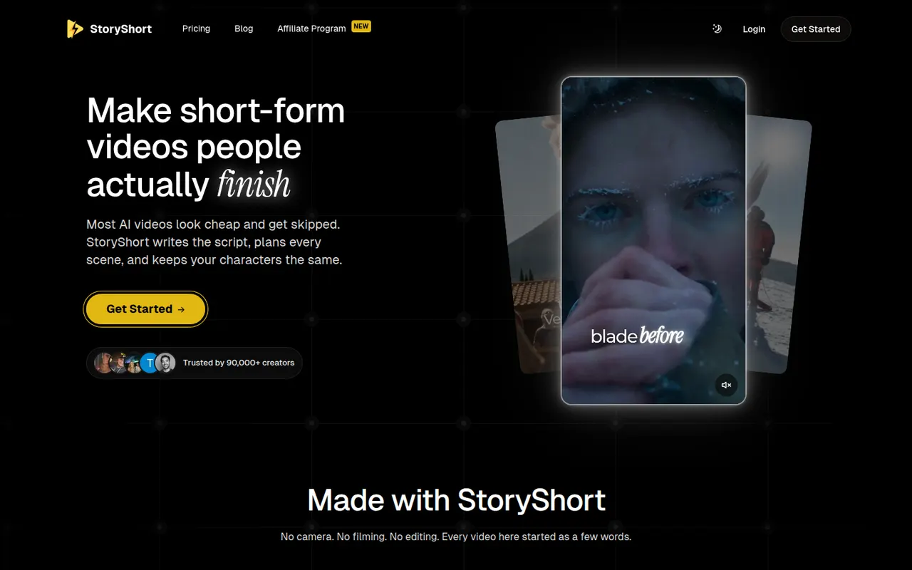 Capture d’écran du site de StoryShort