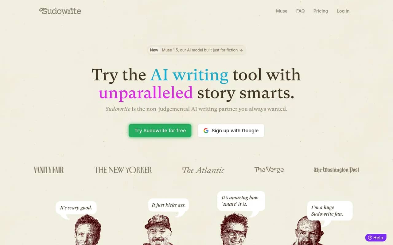 Capture d’écran du site de Sudowrite