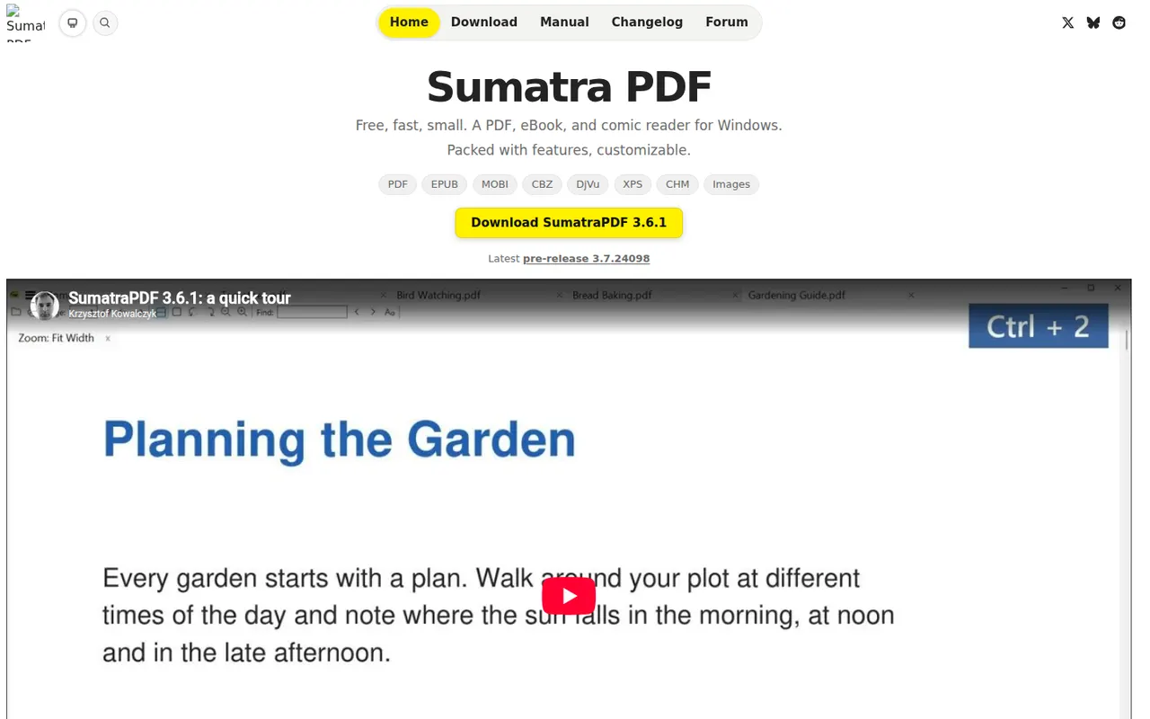 Sumatra PDF website screenshot