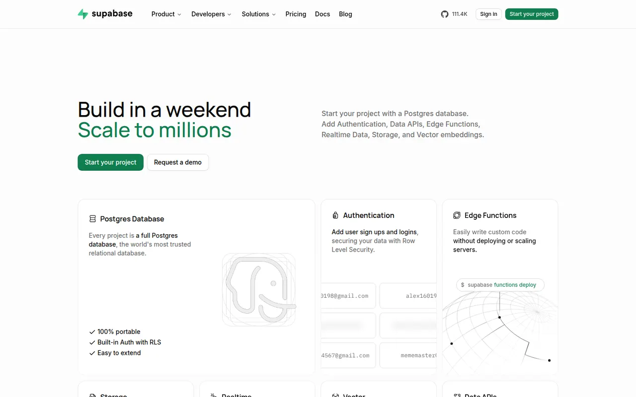 Supabase website screenshot