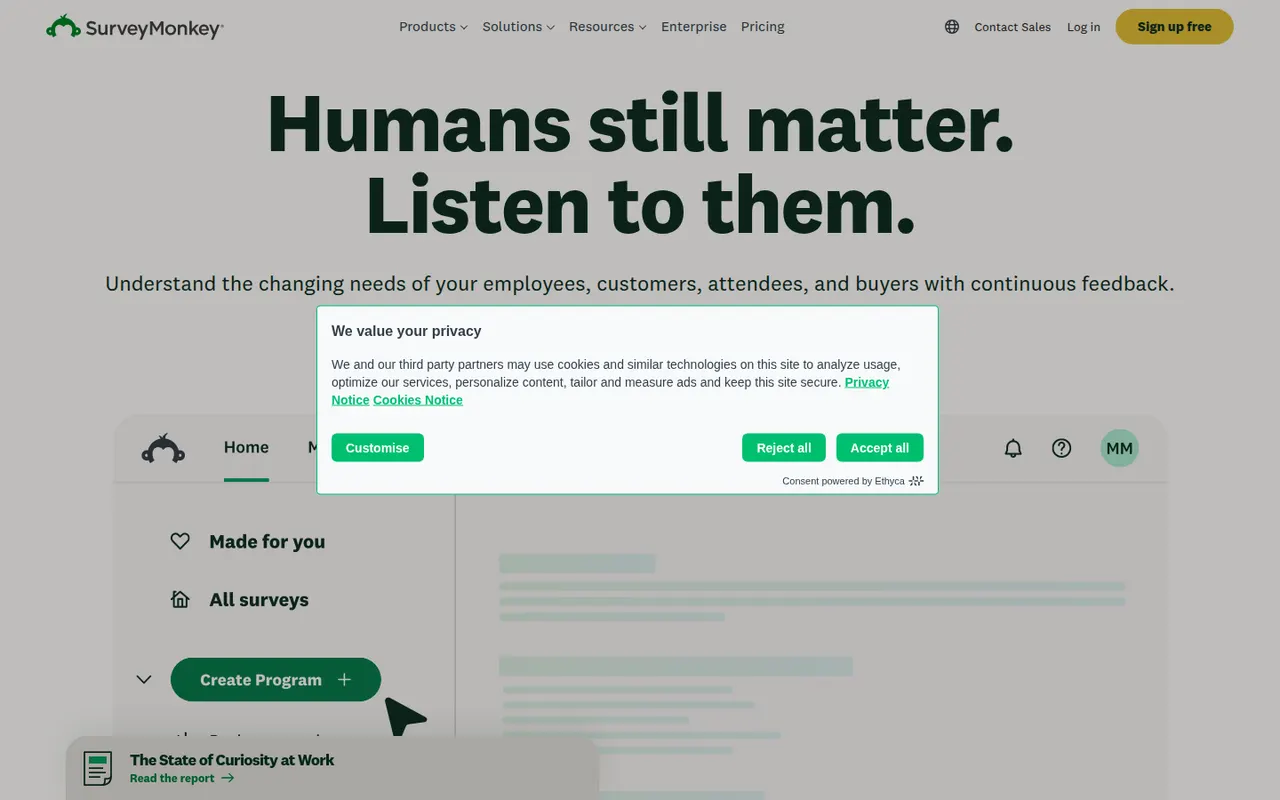 SurveyMonkey website screenshot