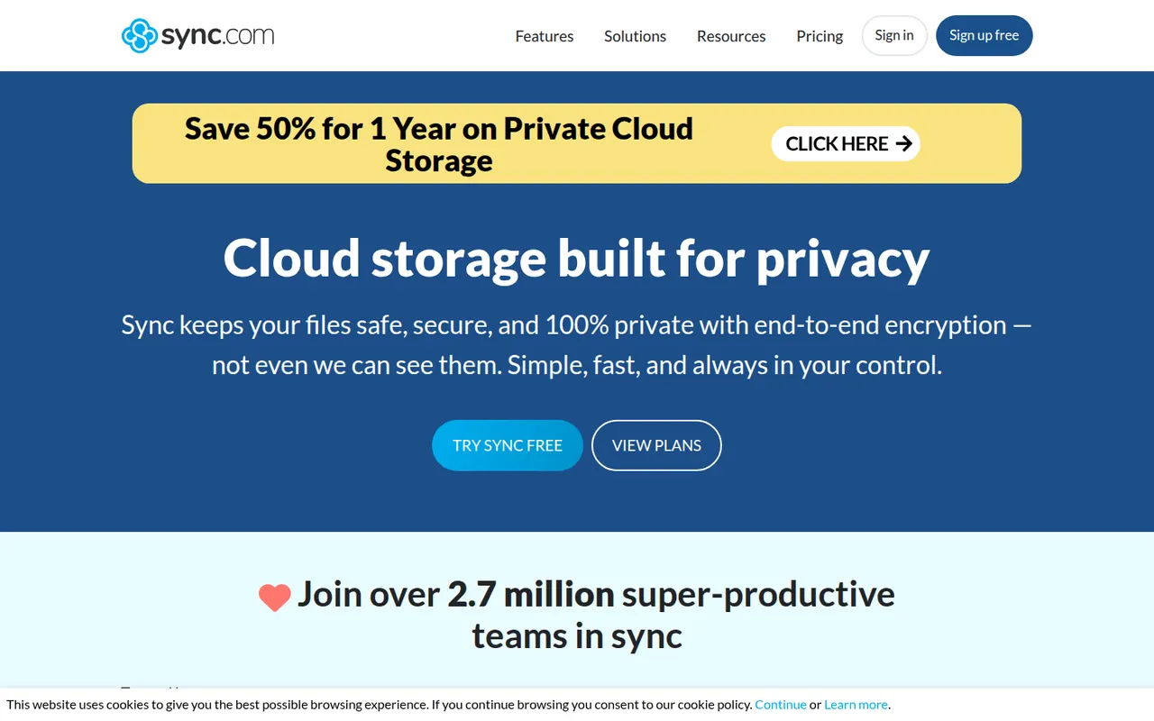 Sync.com website screenshot