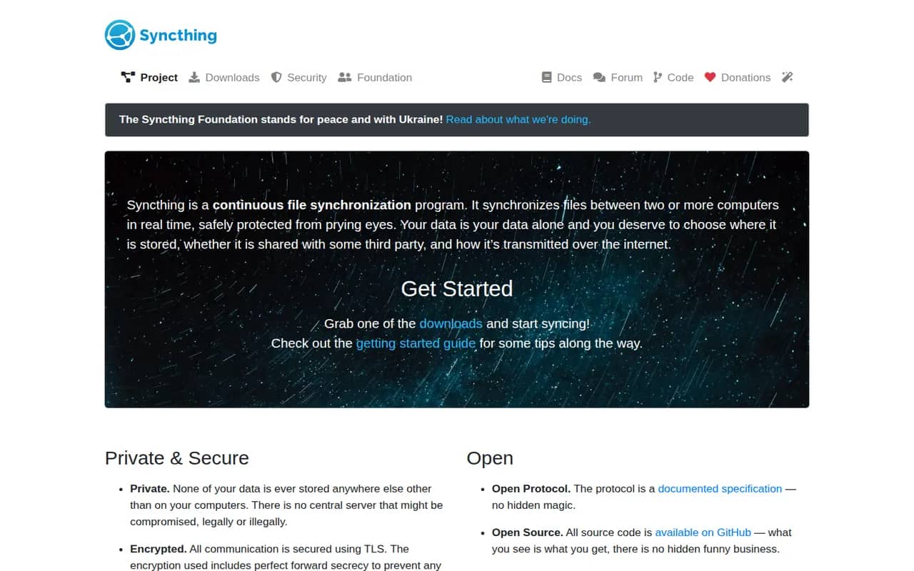 Syncthing website screenshot
