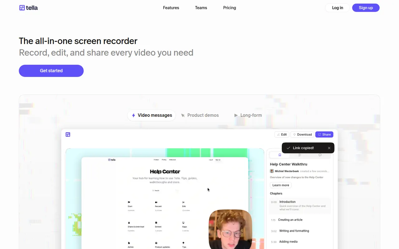 Tella website screenshot