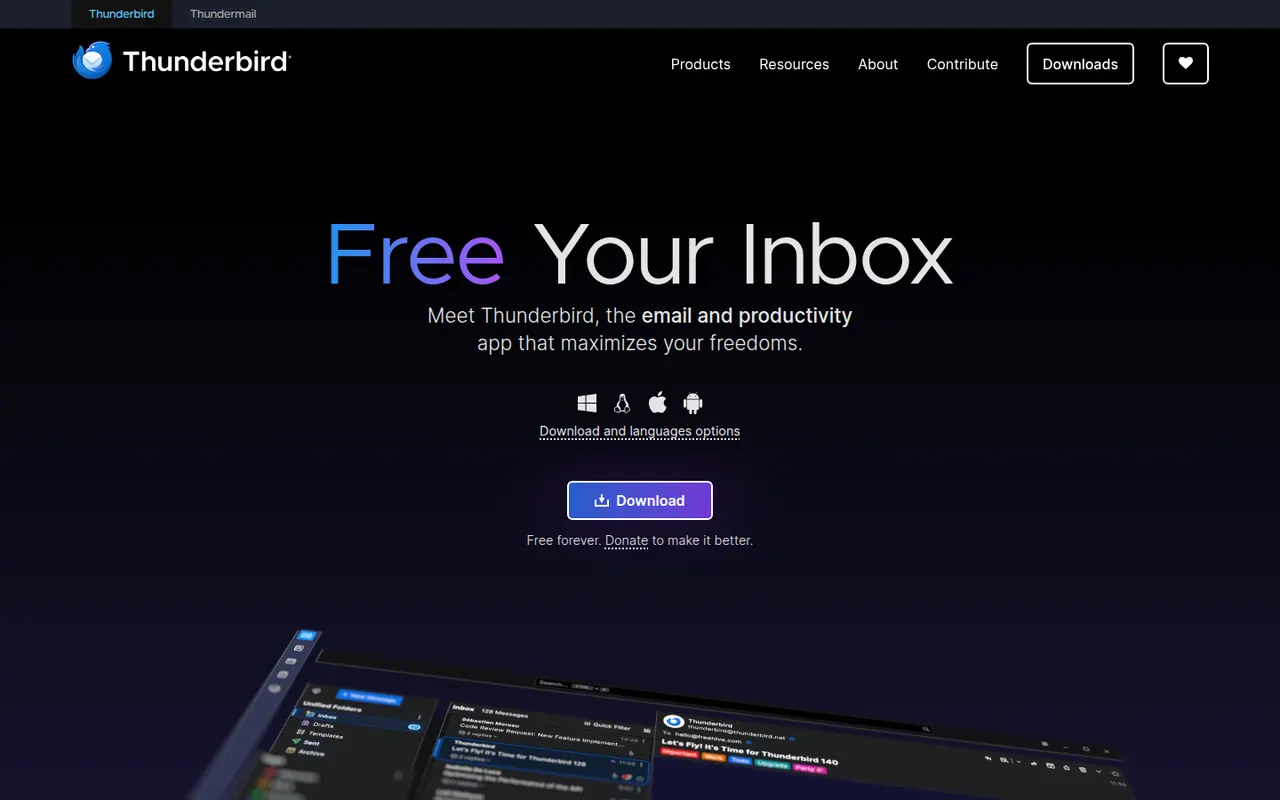 Thunderbird website screenshot