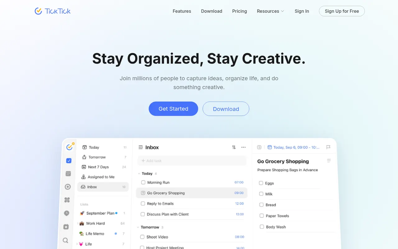 TickTick website screenshot