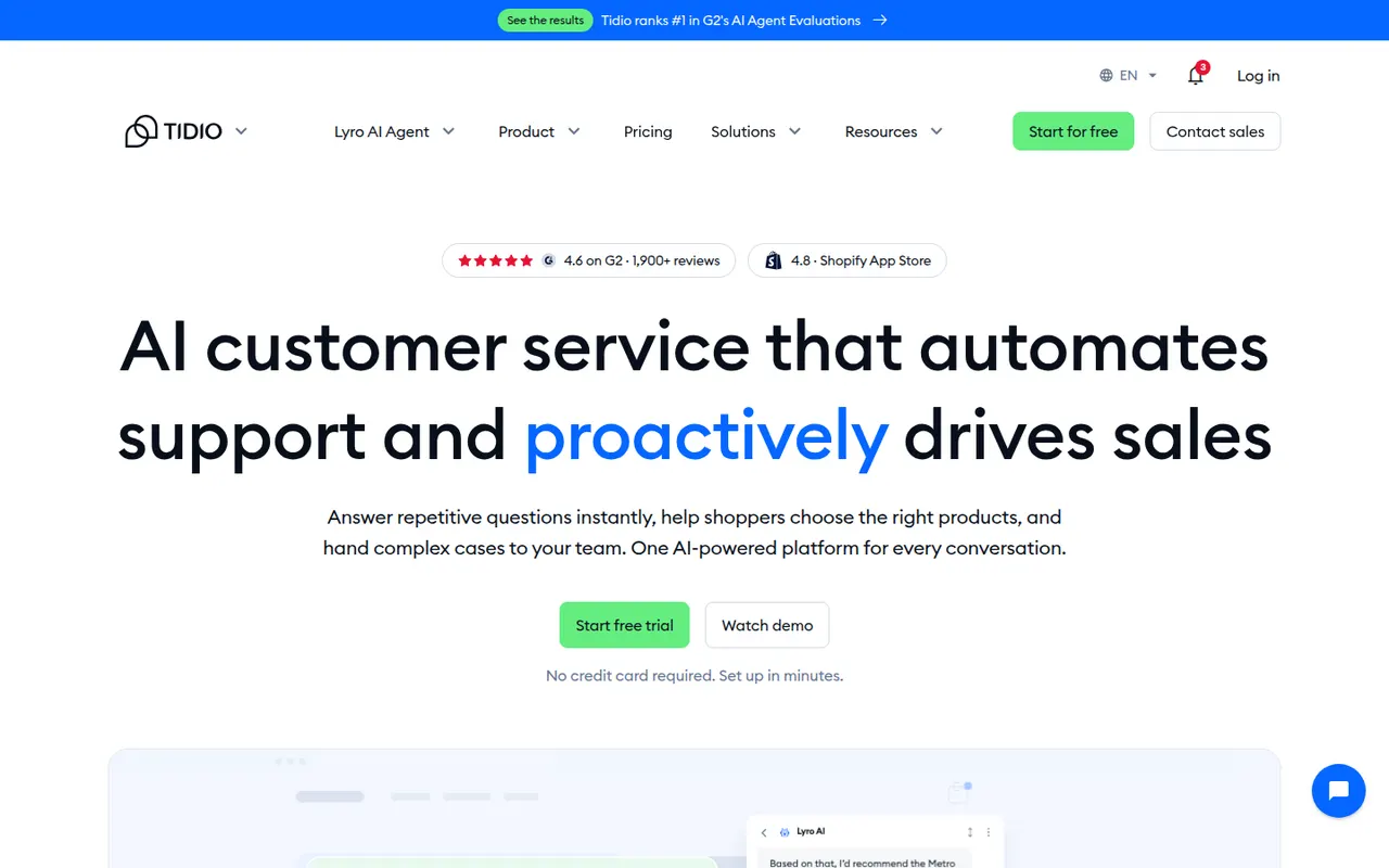 Tidio website screenshot