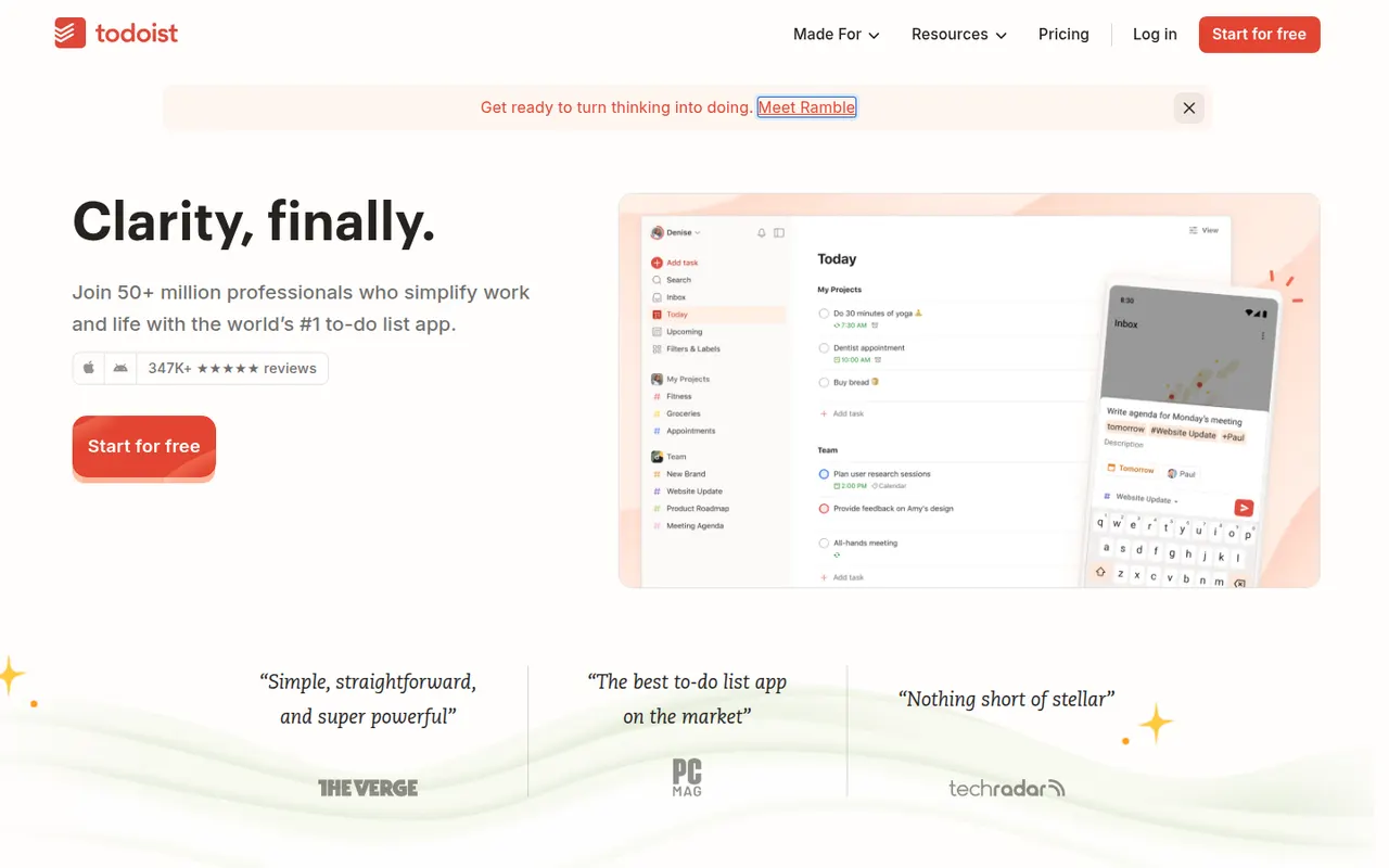 Todoist website screenshot