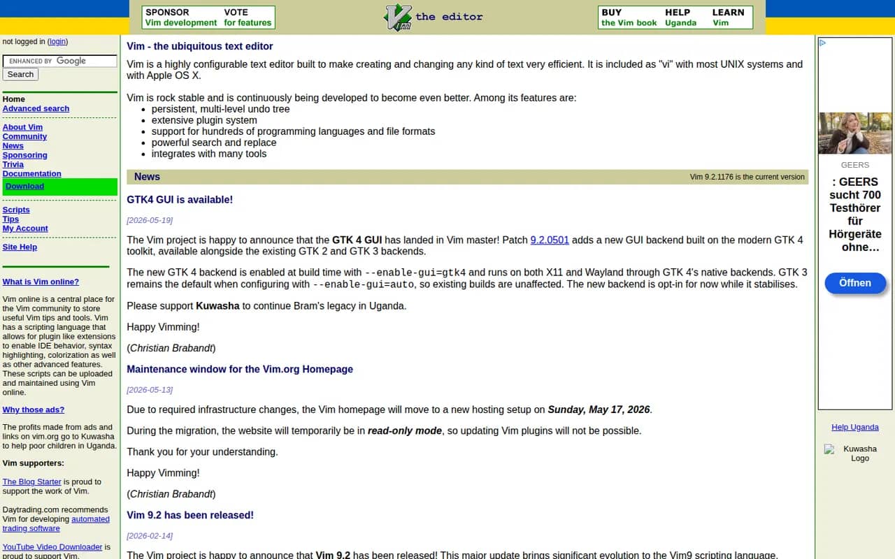 Vim website screenshot
