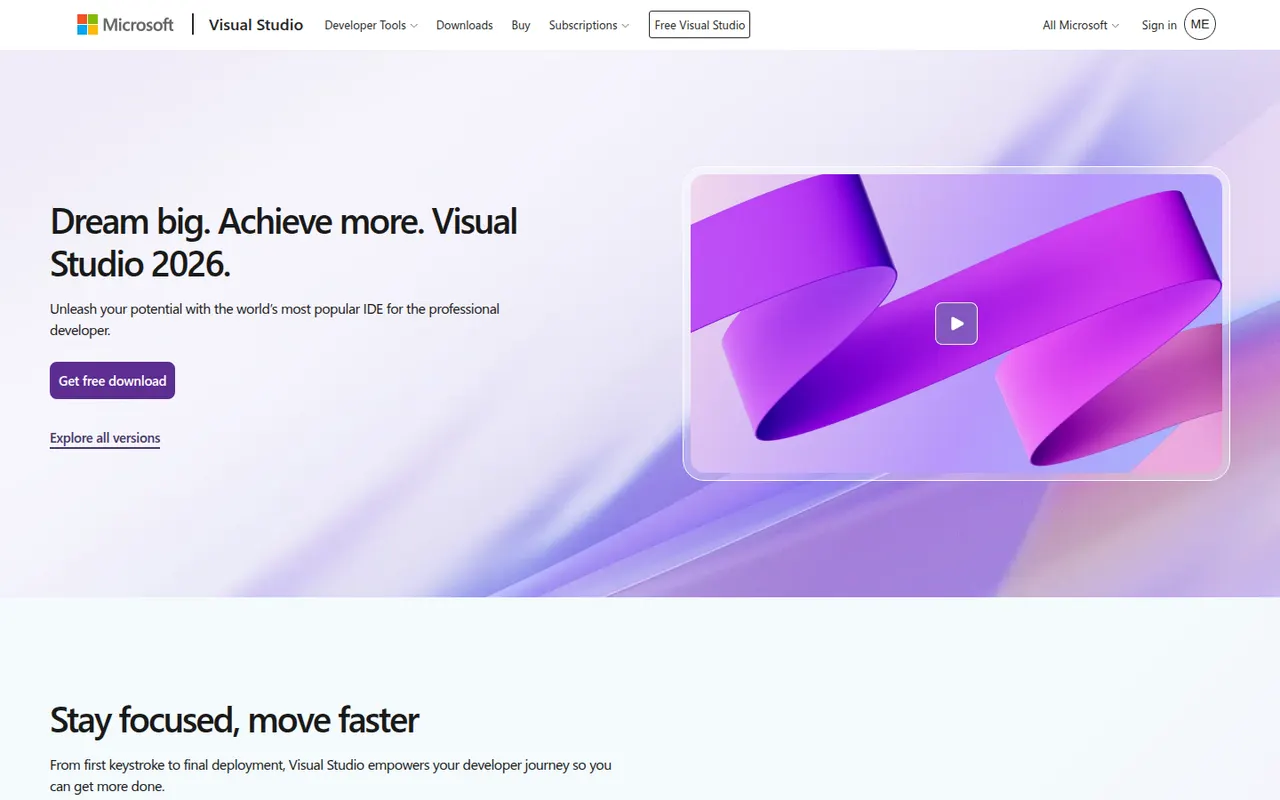 Visual Studio website screenshot