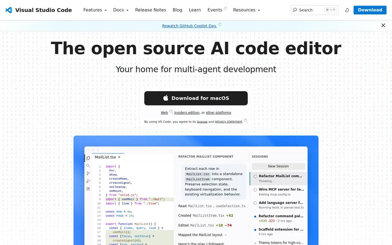 Visual Studio Code website screenshot