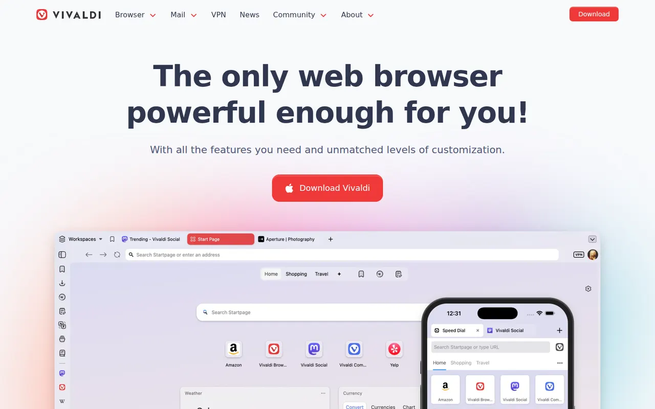 Vivaldi website screenshot