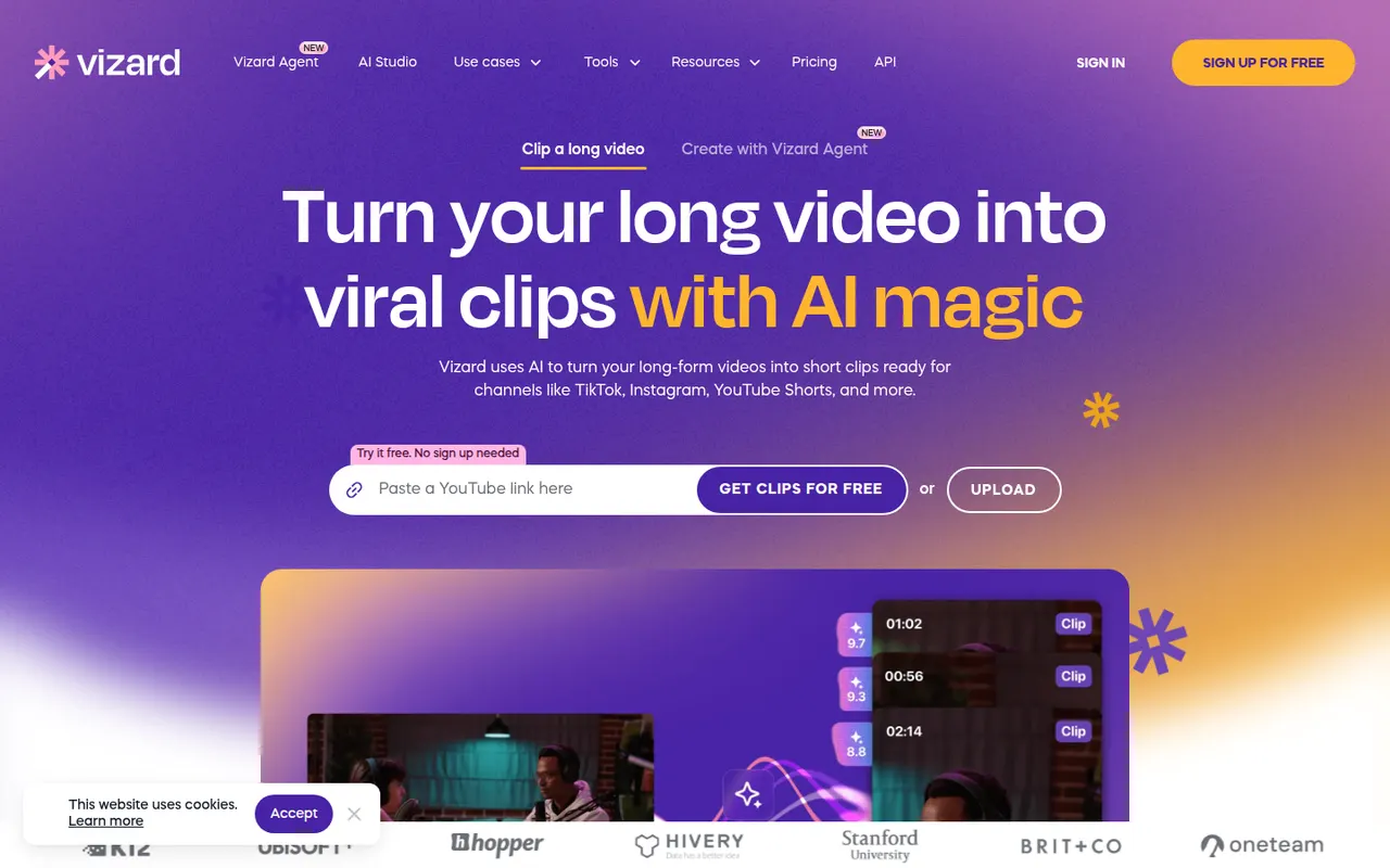 Capture d’écran du site de Vizard
