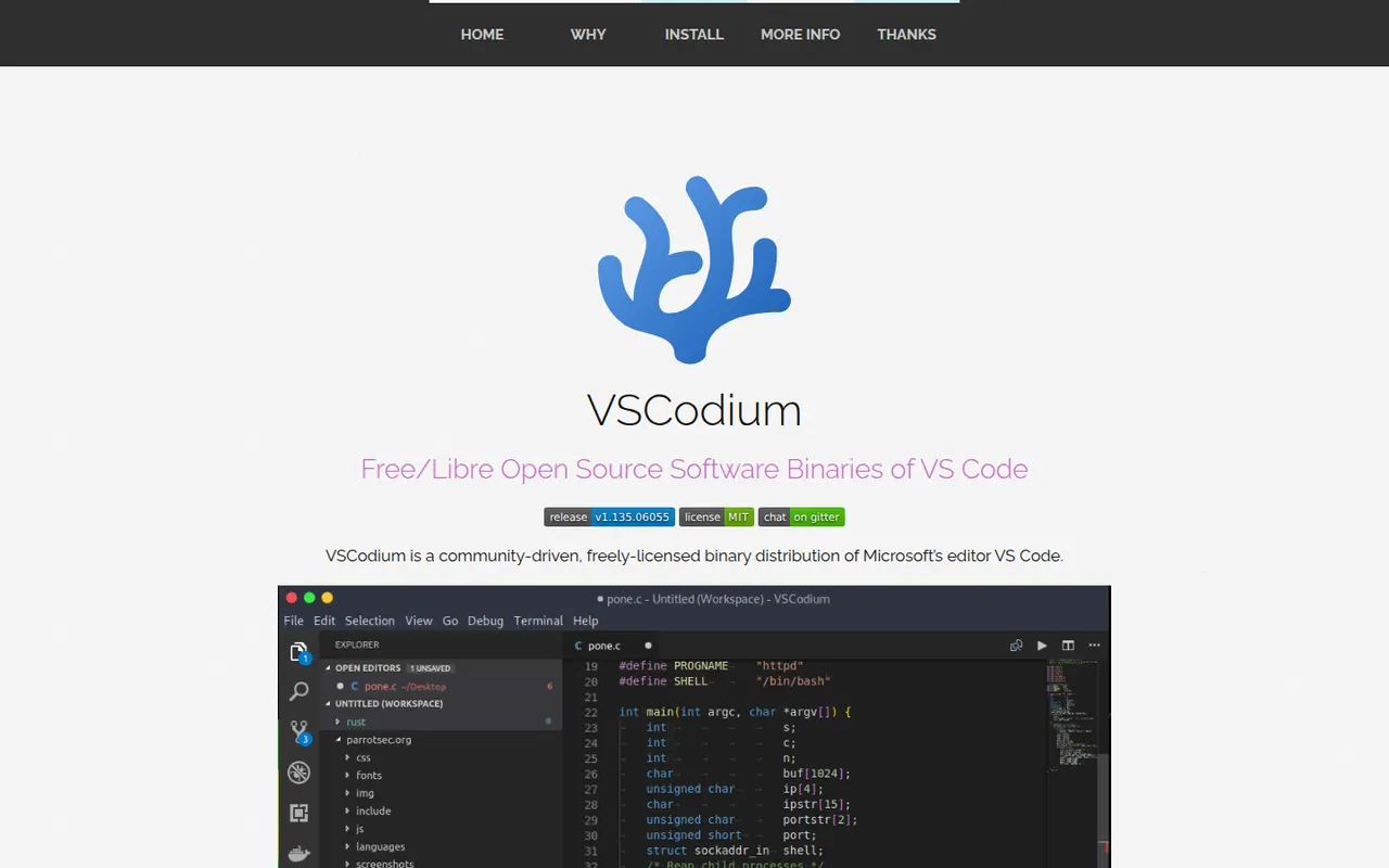 VSCodium website screenshot