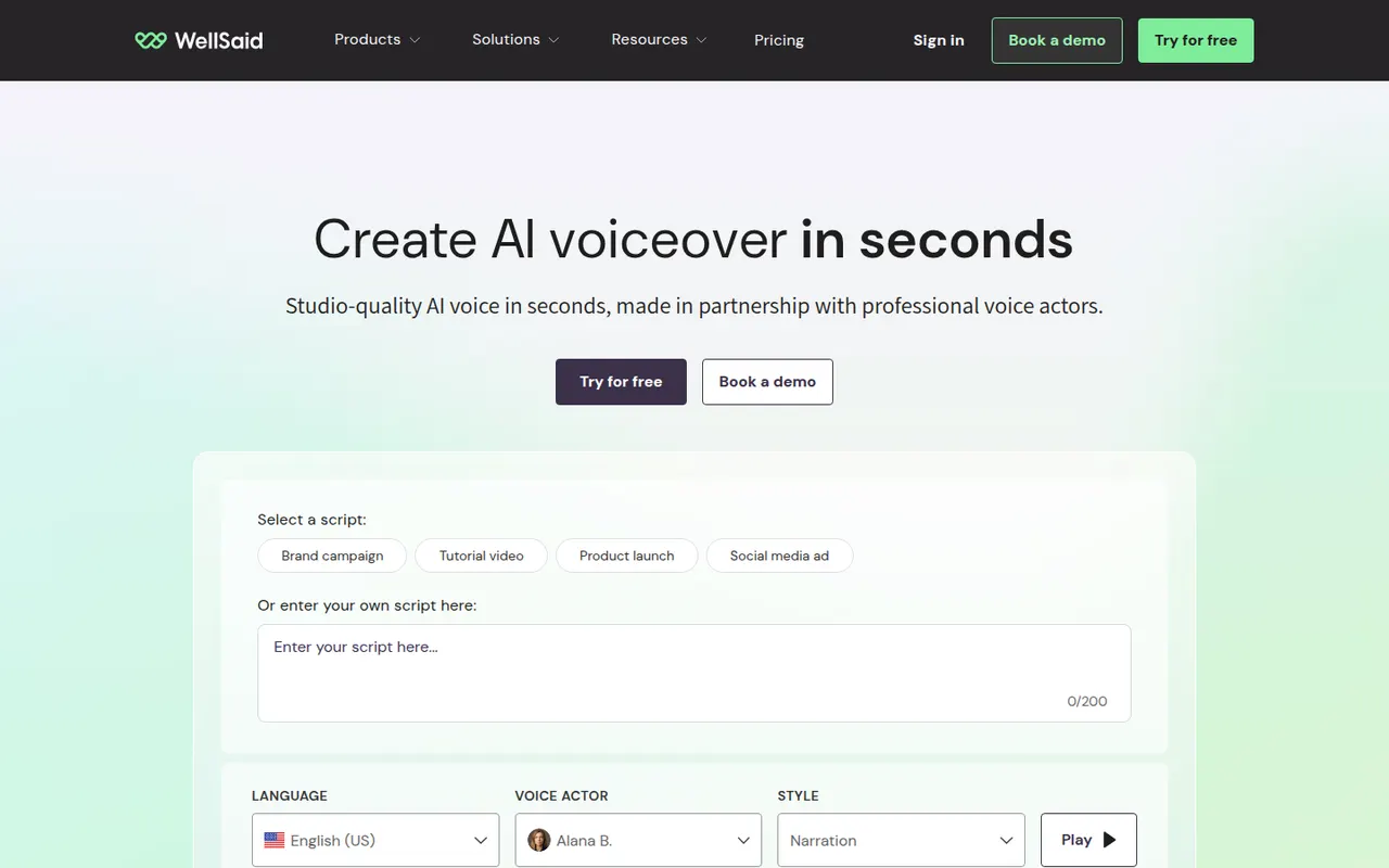 WellSaid website screenshot