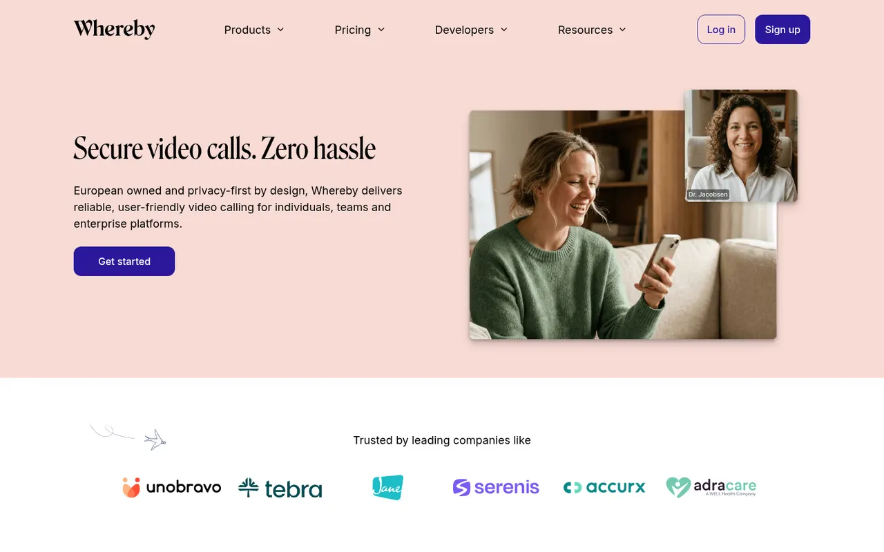 Whereby website screenshot