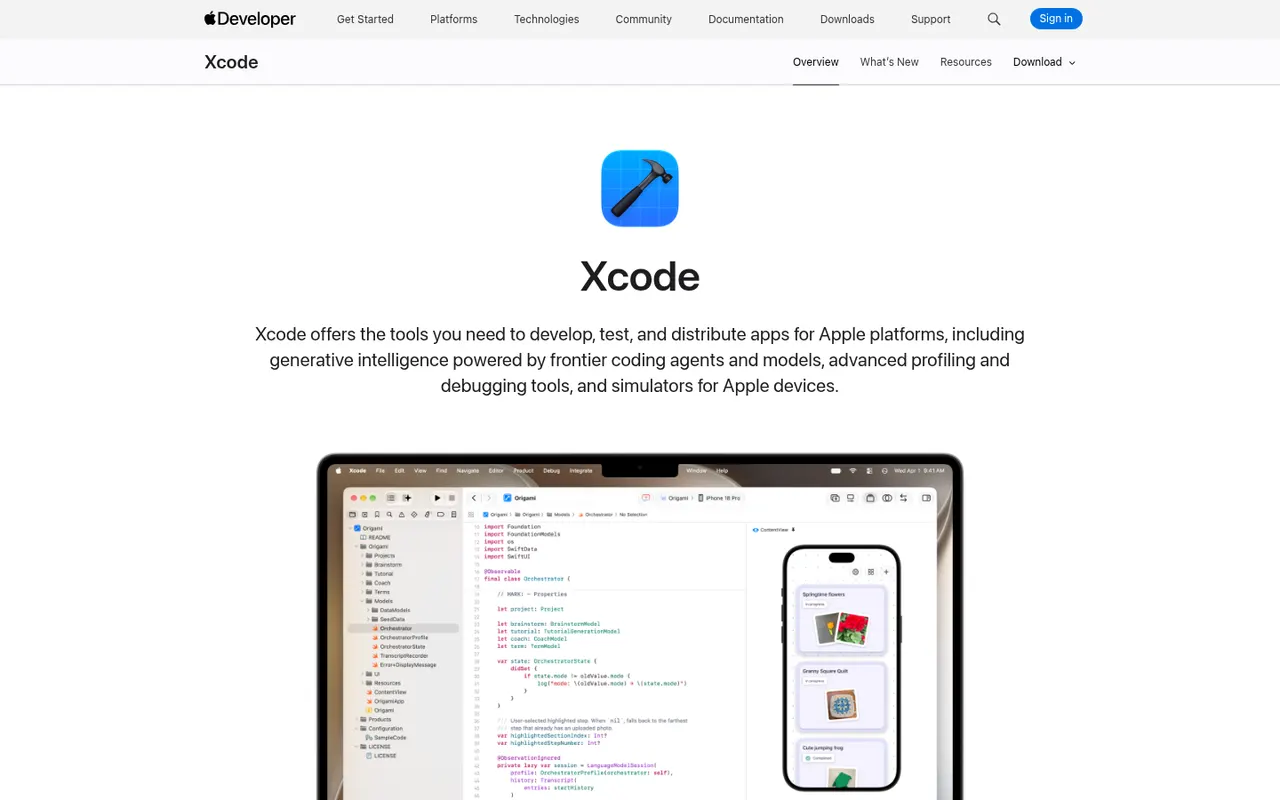 Xcode website screenshot