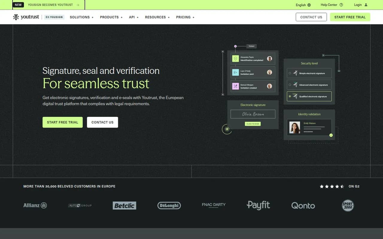 Youtrust (Yousign) website screenshot