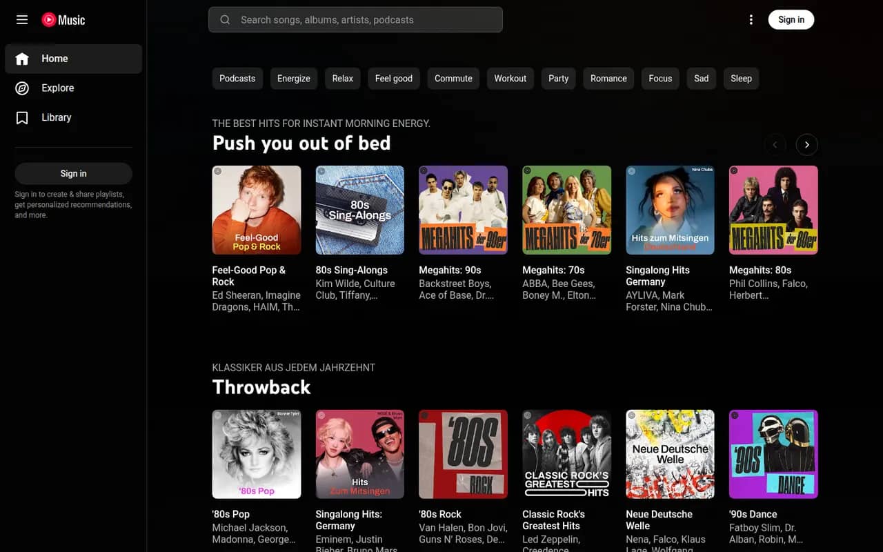 YouTube Music website screenshot
