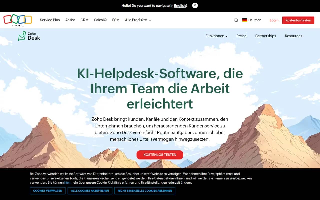 Zoho Desk website screenshot