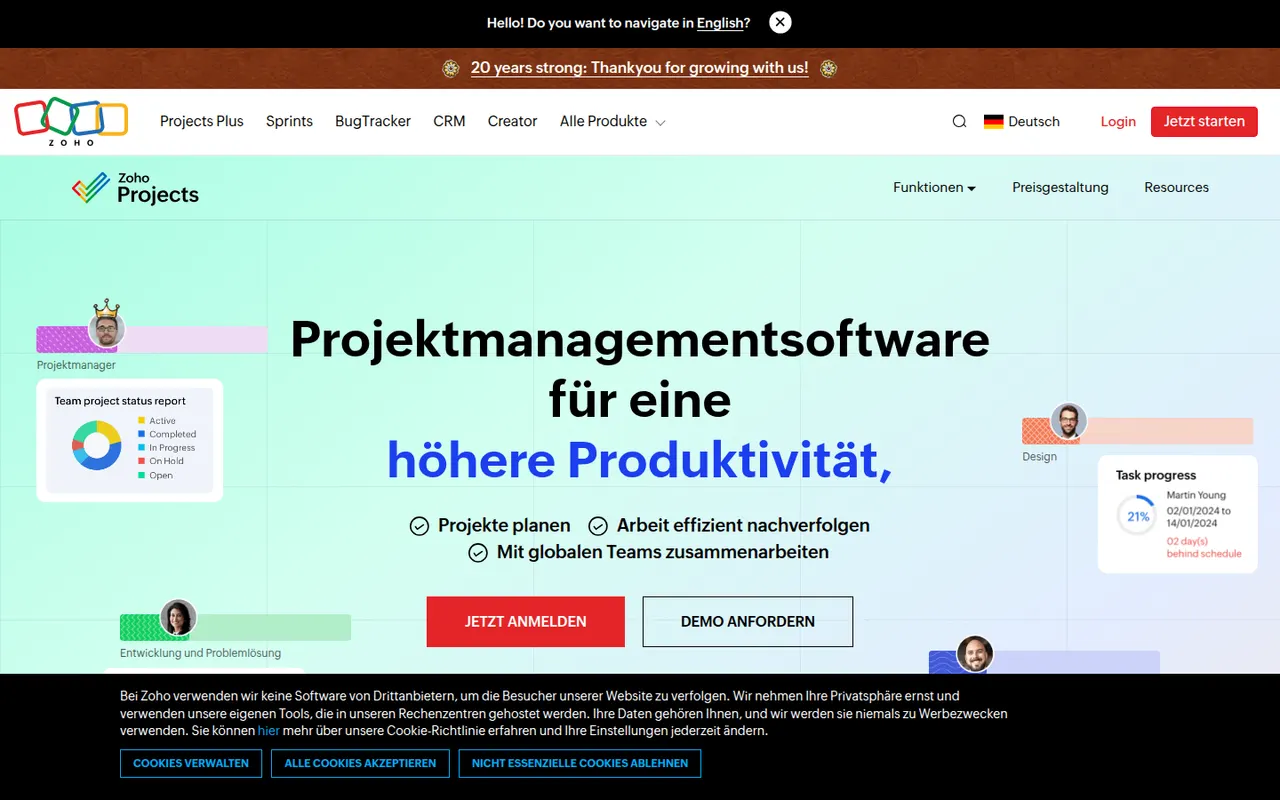 Zoho Projects website screenshot